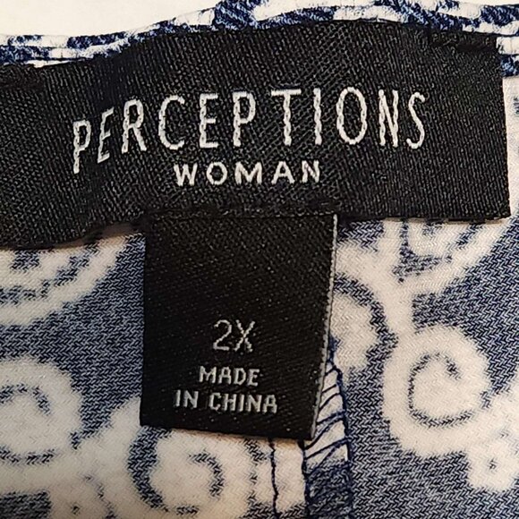 Perceptions Woman dress 2X Navy blue w/ white puff print Tie sleeves Mid-length - Picture 10 of 15